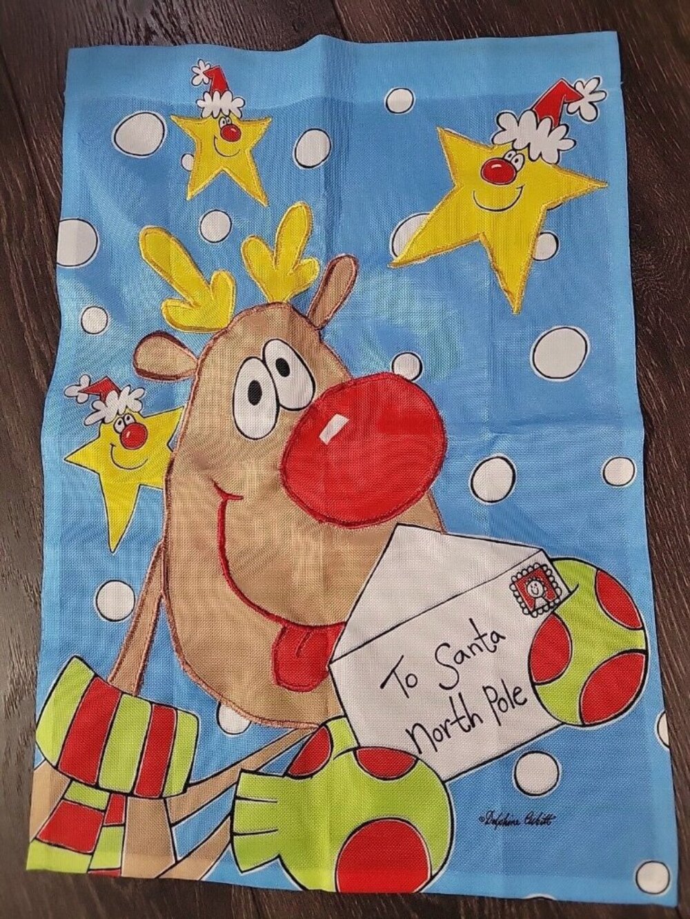 Signed Garden Flag Loopy Rudolph Funny Stars Letter To Santa 12x18 in NEW